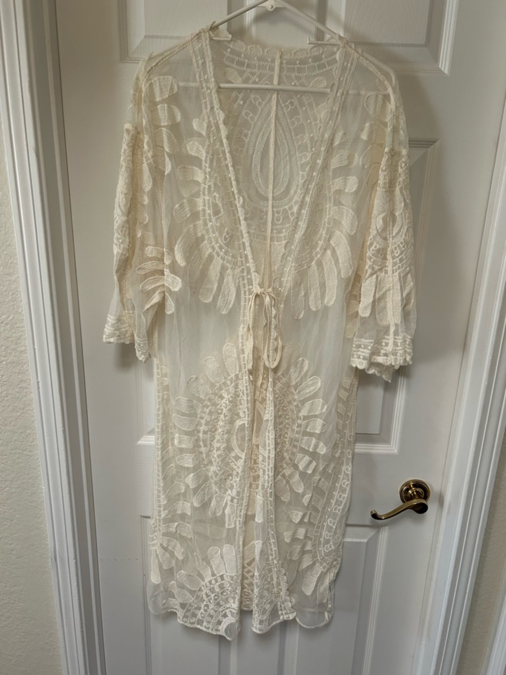 White Embroidered Mesh Kimono